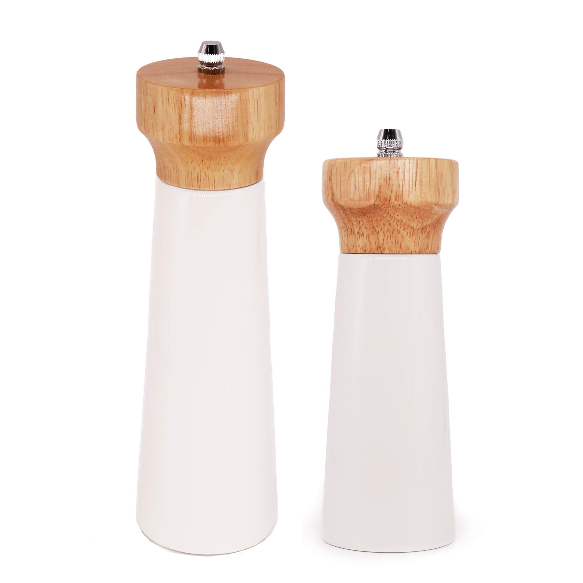 Wooden Salt and Pepper Grinder Set, Sustainable Cherry Wood, Elegant Lighthouse Sea Salt Grinder and Black Pepper Mill Set for Seasoning, Cooking, Dining -By Tessie & Jessie (6“+8”)