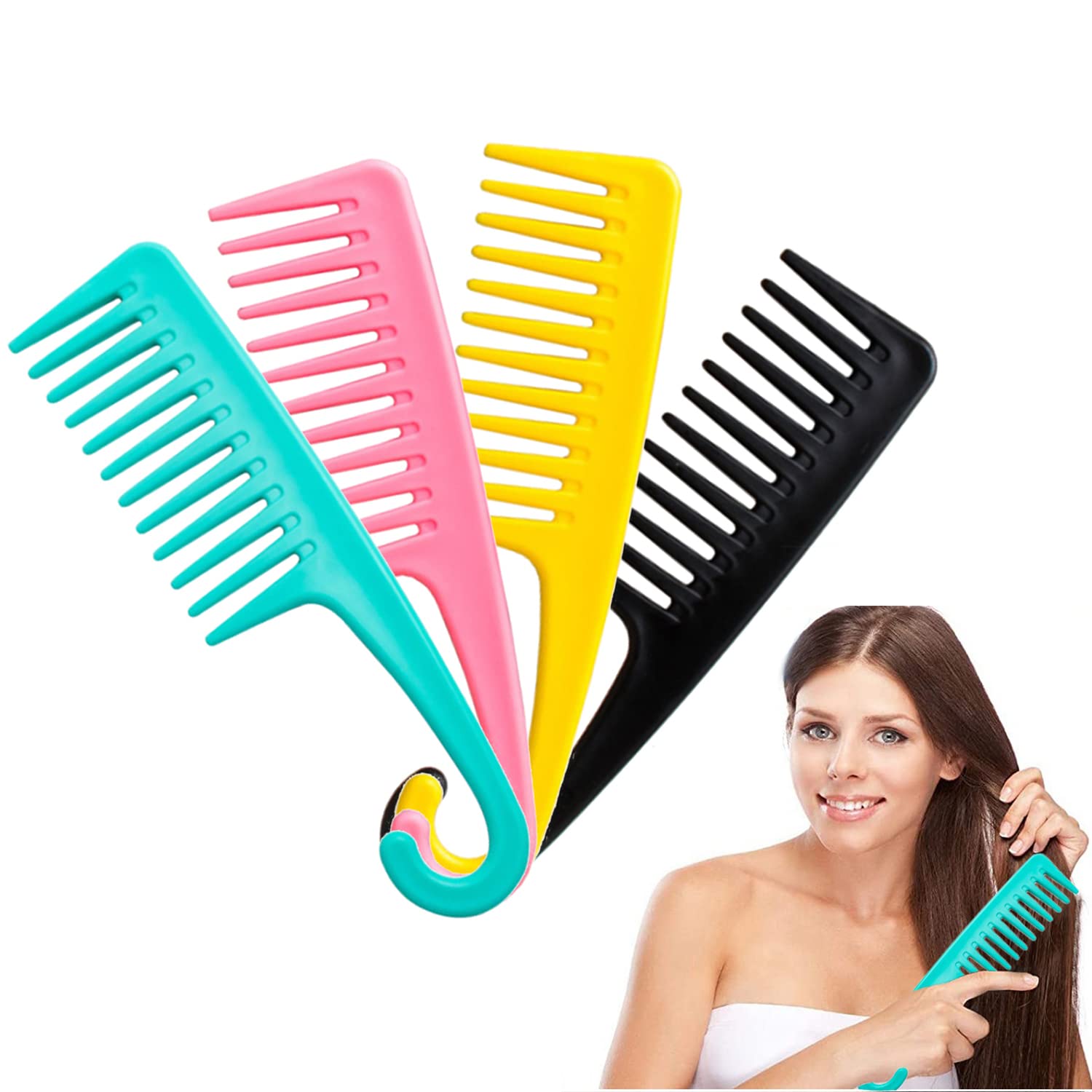 Amazon.com : 4 Pcs Wide Tooth Comb Shower Comb With Hook Large Hair ...