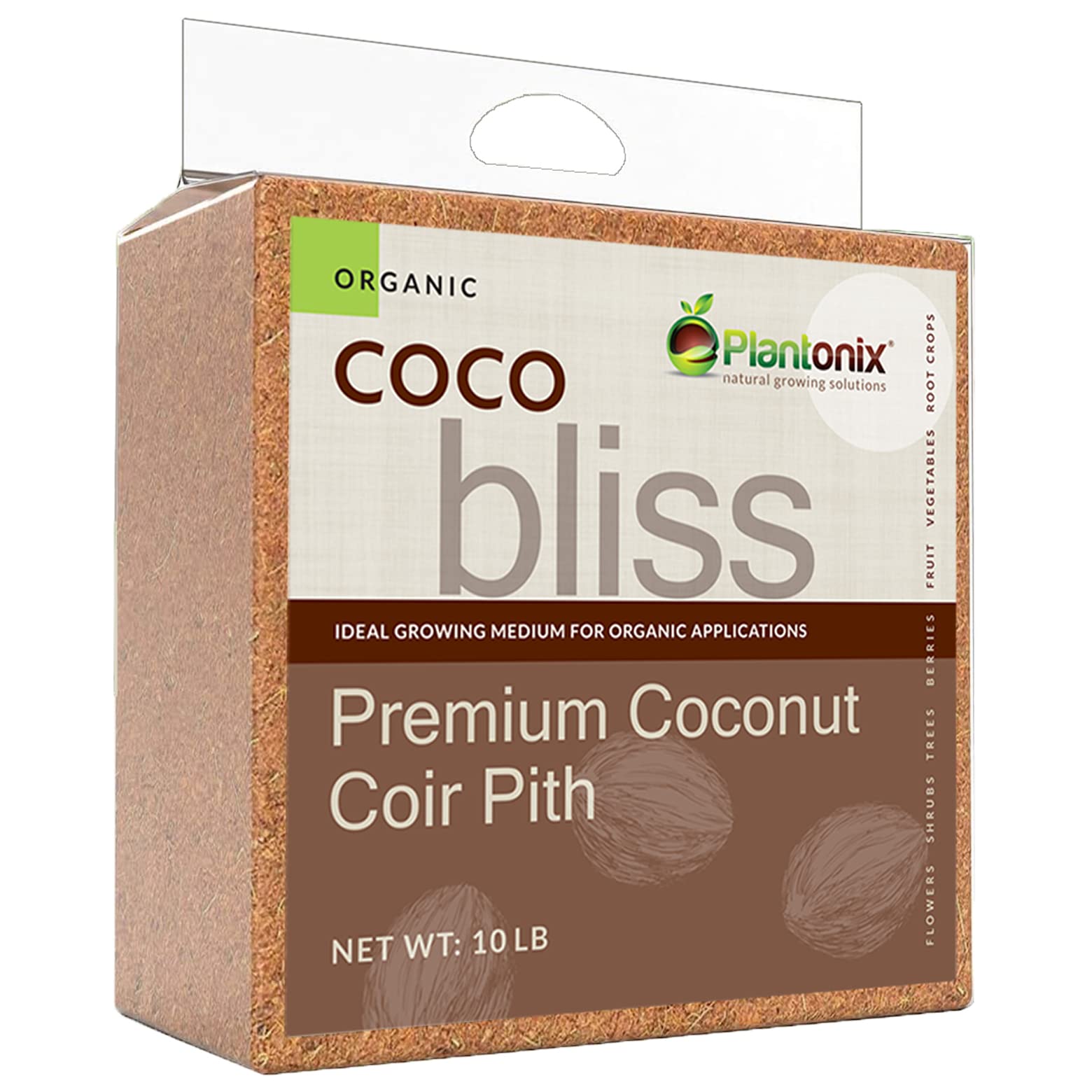 Coco Bliss (10lbs) - Organic Coco Coir for Plants - OMRI-Listed Coco Coir Brick for Garden Soil & Potting Mixes - Coconut Fiber Substrate Mixes with Potting Soil for Indoor Plants & Outdoor Plants