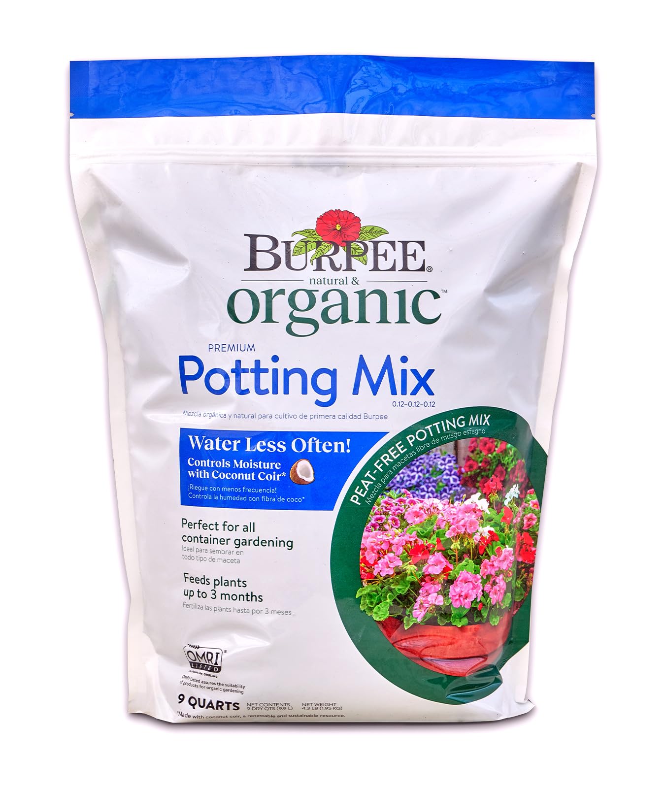 Burpee, 9 Quarts | Premium Organic Potting Natural Soil Mix Food Ideal for Container Garden-Vegetable, Flower & Herb Use for Indoor Outdoor Plant