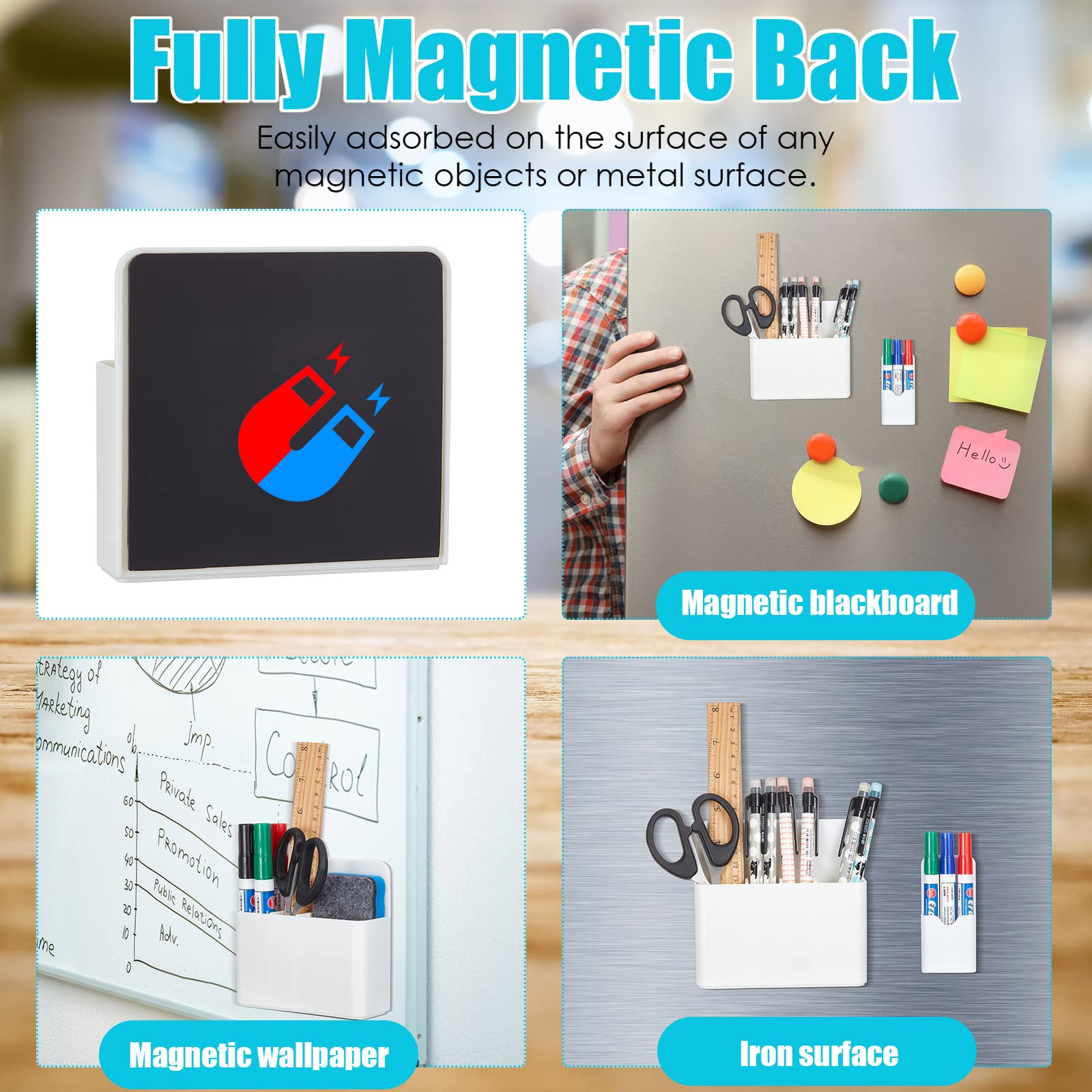 4 Pieces Magnetic Marker Pen Holders with Colorful Board Magnets ...