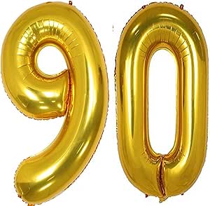 40inch Gold Foil 90 Helium Jumbo Digital Number Balloons, 90th Birthday Decoration for Girls or Boys, Sweet 90 Birthday Party Supplies