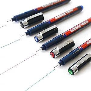 Edding 1800 Profipen 顔料ライナー ドローイングペン 0.1mm 4本セット ブラック ブルー レッド グリーン