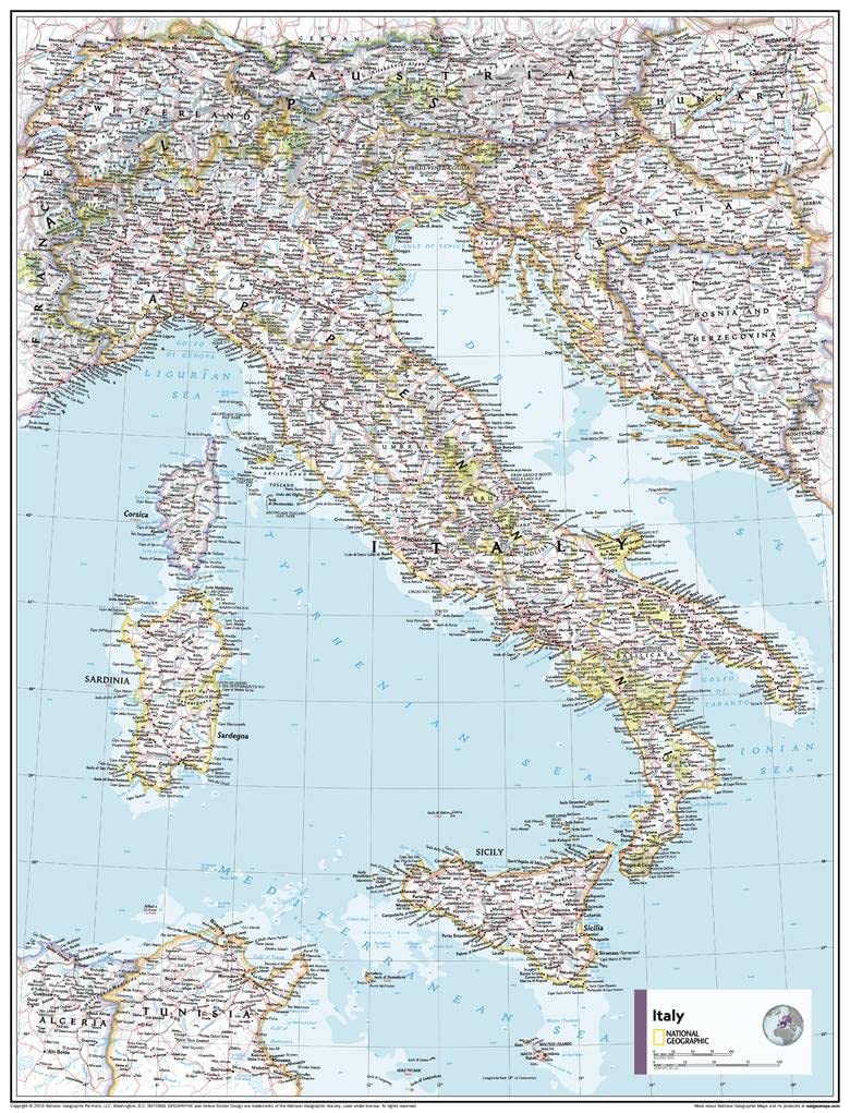 National Geographic Maps: Italy Wall Map - Compact - 21.5 x 16.25 ...