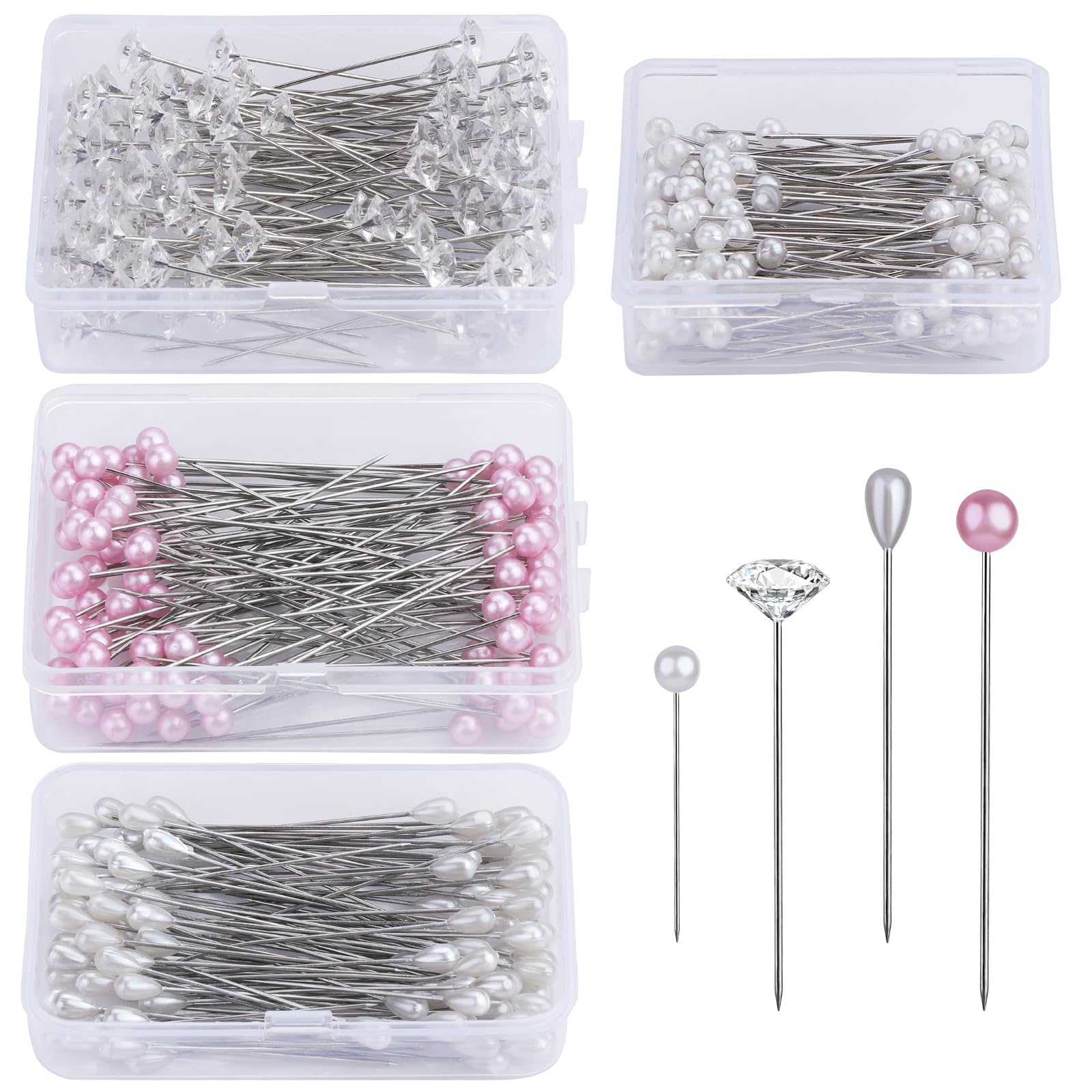 400 Pcs Bouquet Pins Corsage Pins, 4 Styles Straight Pins Crystal Head Pearl Head Flower Pins for DIY Decoration, Wedding, Jewelry Flower Decoration