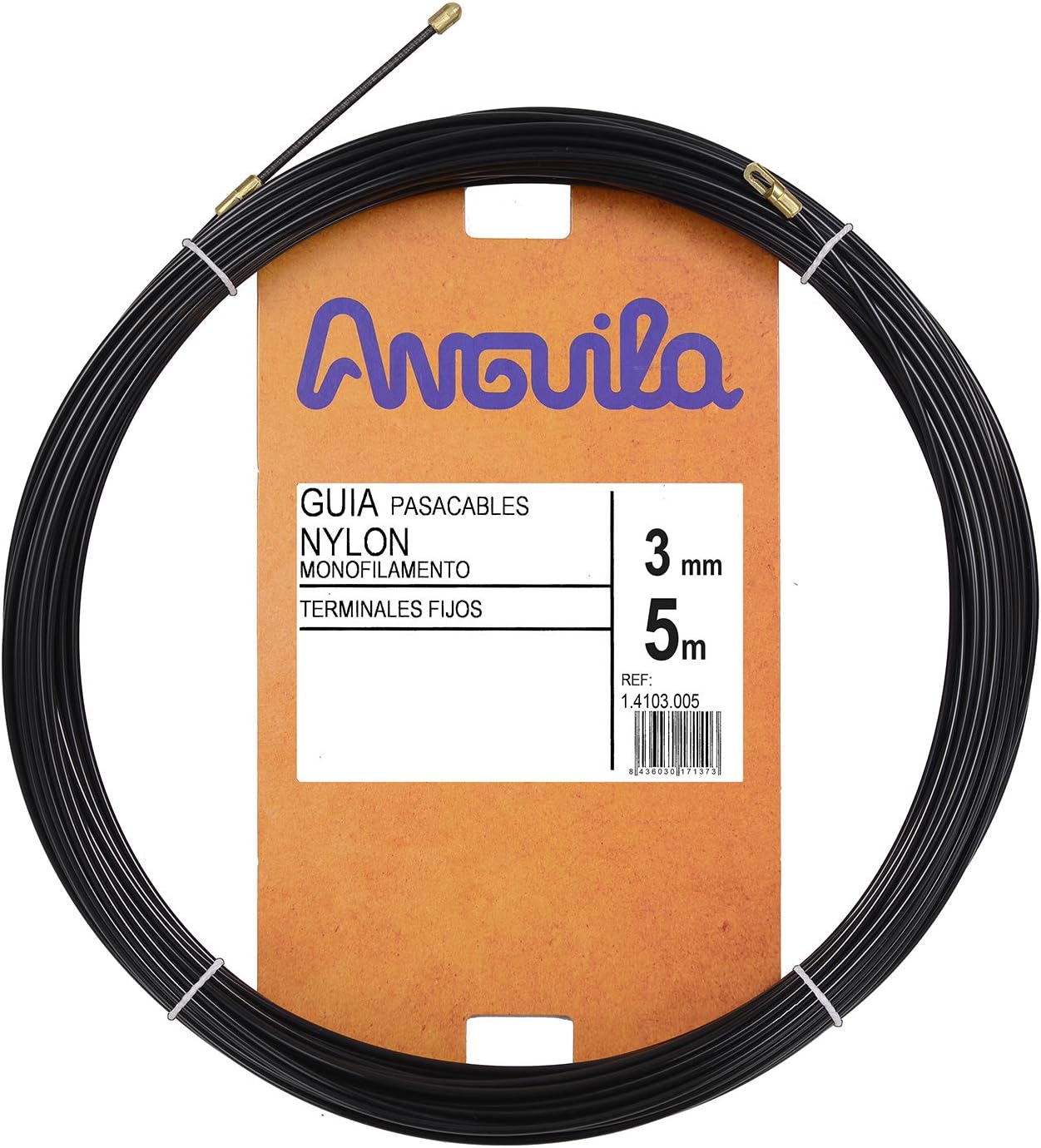         Anguila - Guía pasacables Nylon Monofilamento, 5 m, Diámetro 3mm, Terminales Fijos, Negro       