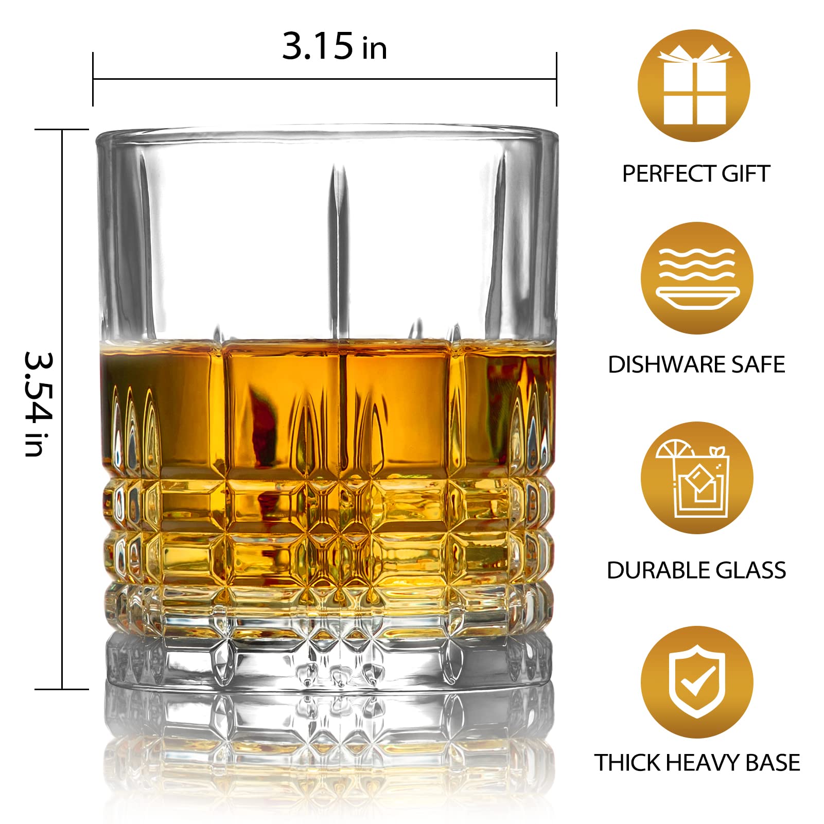 Old Fashioned Whiskey Glasses with Luxury Box,10 Oz Rocks Barware for Scotch, Bourbon, Liquor and Cocktail Drinks, Set of 4, Unique Gifts for Men