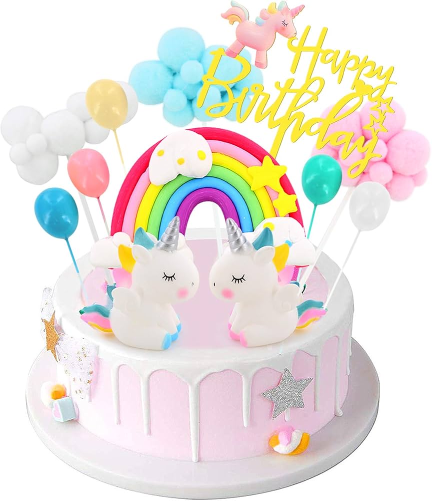 Amazon.com: Birthday Unicorn Cake Topper,Rainbow Balloon Cake ...