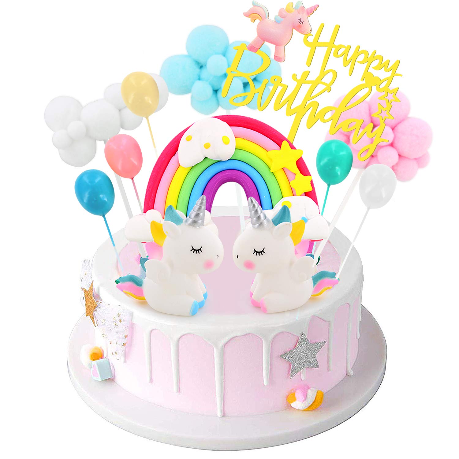 Amazon.com: Birthday Unicorn Cake Topper,Rainbow Balloon Cake ...