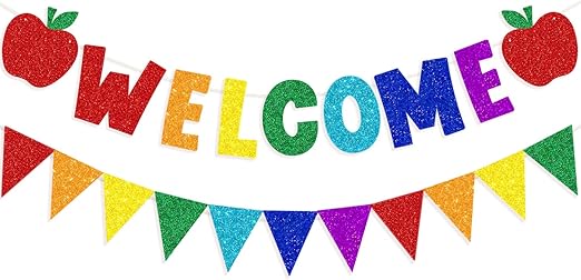 Amazon.com: Glitter Welcome Banner with Apple Sign Colorful Glittery ...