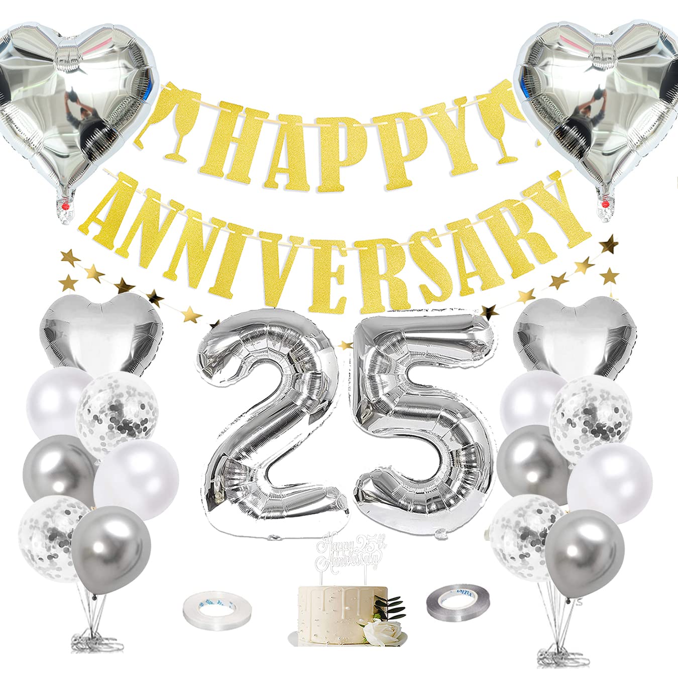 Amazon.com: 25th Anniversary Decorations, Happy 25th Wedding ...