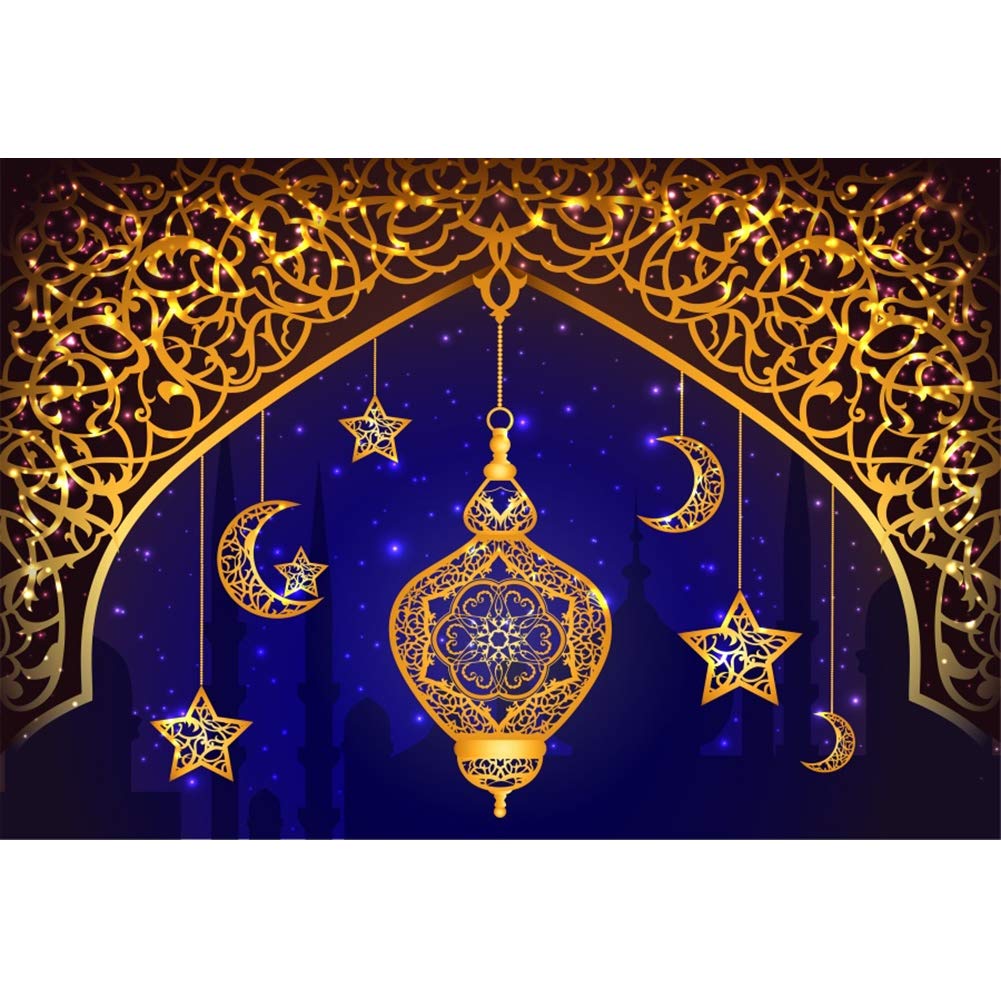 Buy CSFOTO 10x8ft Blue and Gold Ramadan Backdrop Ramadan Lanterns ...