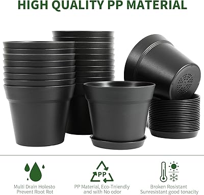 GARDIFE 20 Pack 6 inch Plant pots, planters for Indoor Plants, Flower pots, Black