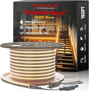 Shine Decor LED Neon Rope Lights 150FT, Neon LED Strip Light 3000K Warm White 120LEDs/M Flexible, ETL-Listed 110V-120V AC Rope Lights Waterproof, Custom Cuttable Neon Lighting for in&amp;Outdoor