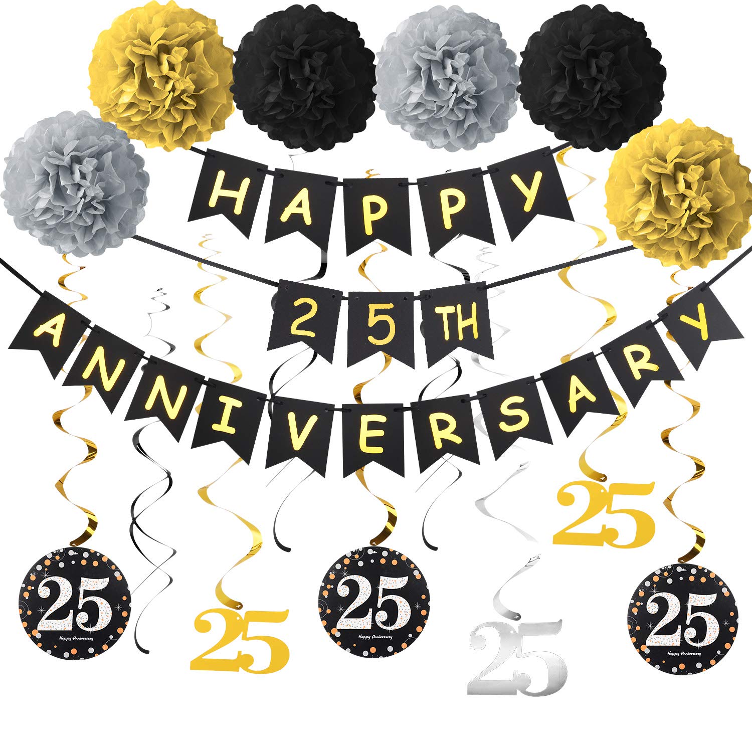 Amazon.com: 25th Anniversary Party Decorations Kit - Gold Glitter ...