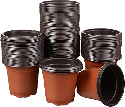 HANABASS 100pcs Garden Simple Plant Pots with Drainage Holes, Plastic Nursery Pots Succulents Transplanting Planters