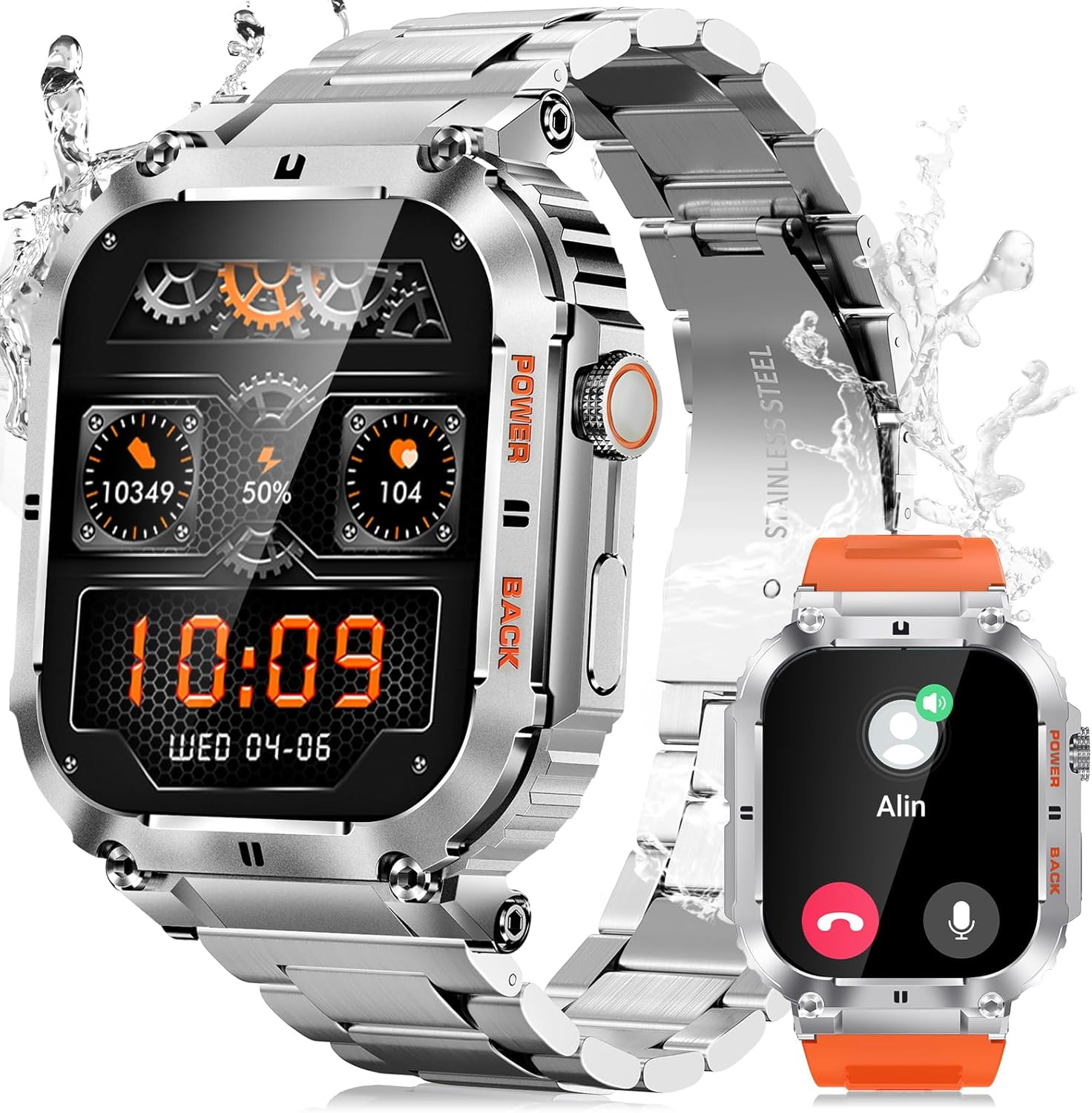 PODOEIL Military Smart Watch for Men with 2 Strap Text and Call Fitness ...