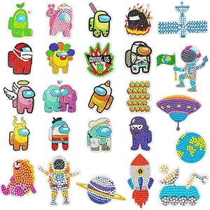 5D DIY Diamond Art Craft Painting Stickers Kits for Kids Among Game Us Mosaic Painting by Numbers DIY Drawing Arts Crafts Supplies for Boys and Girls Children 28Pcs