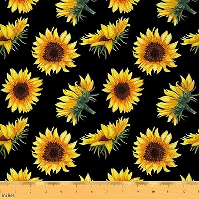 Feelyou Sunflower Outdoor Fabric by The Yard, Garden Yellow Floral Upholstery Fabric for Chairs, Blossom Flowers Botanical Pattern Decorative Fabric for Home DIY Projects, 1 Yard, Black Yellow