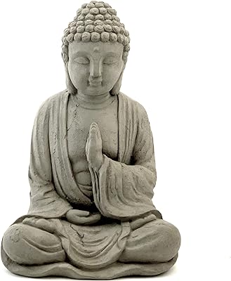 Blessing Buddha Statue: Solid Durable Stone Statue with Distressed Texture. Perfect Home Design & Sealed for Outdoor Use. Handcrafted USA. (Antique/Gray)