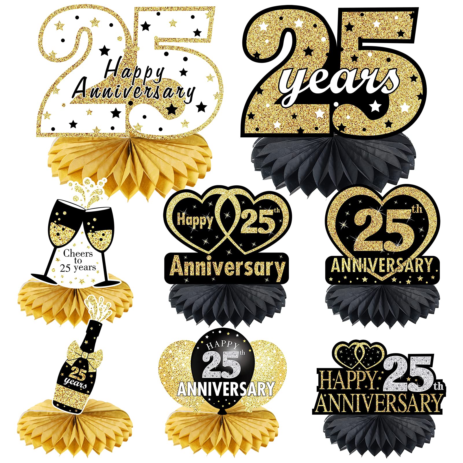 Amazon.com: 8pcs Happy 25th Anniversary Decorations Table ...