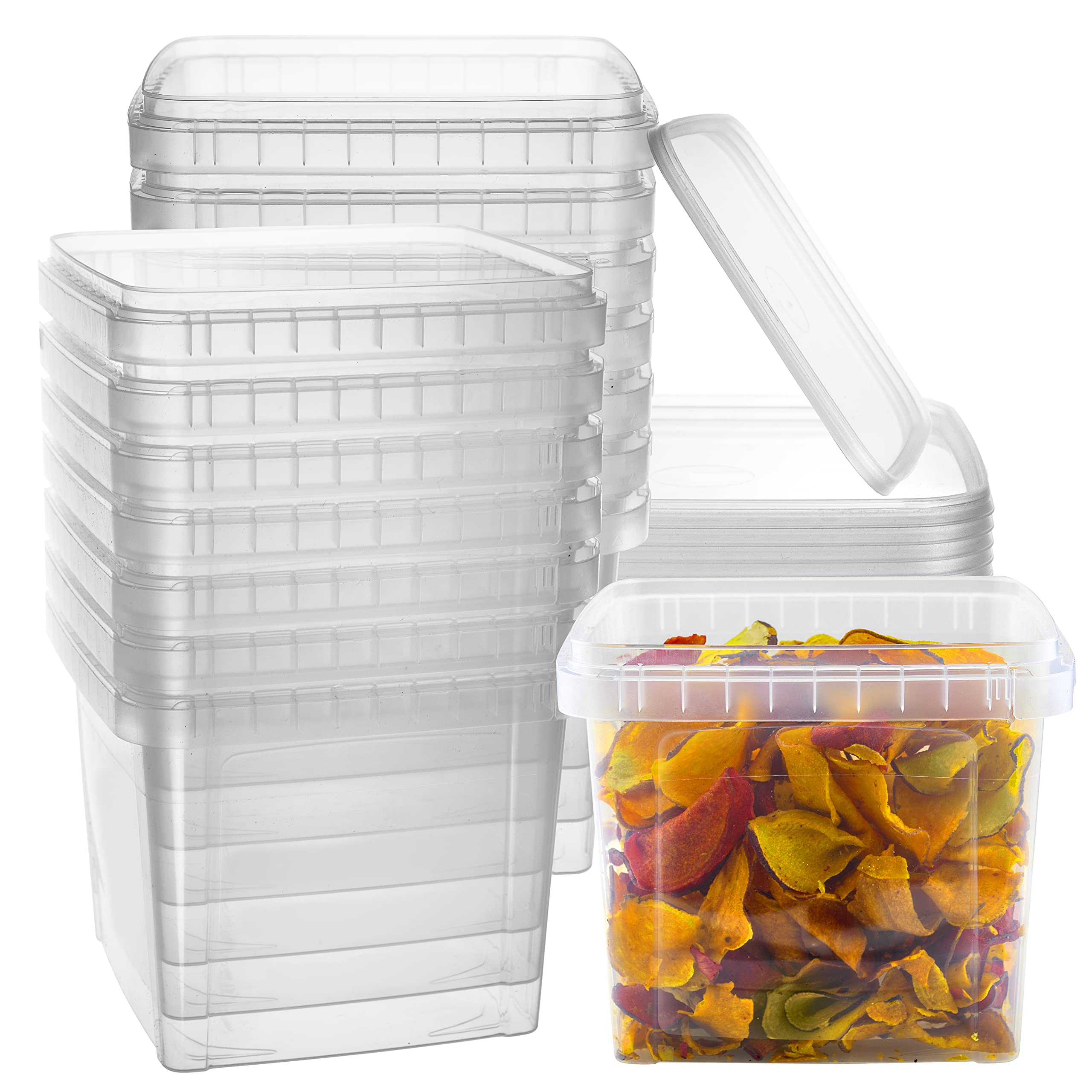 Photo 1 of 64-oz. Square Clear Deli Containers with Lids | Stackable, Tamper-Proof BPA-Free Food Storage Containers | Recyclable Space Saver Airtight Container for Kitchen Storage, Meal Prep, Take Out | 20 Pack