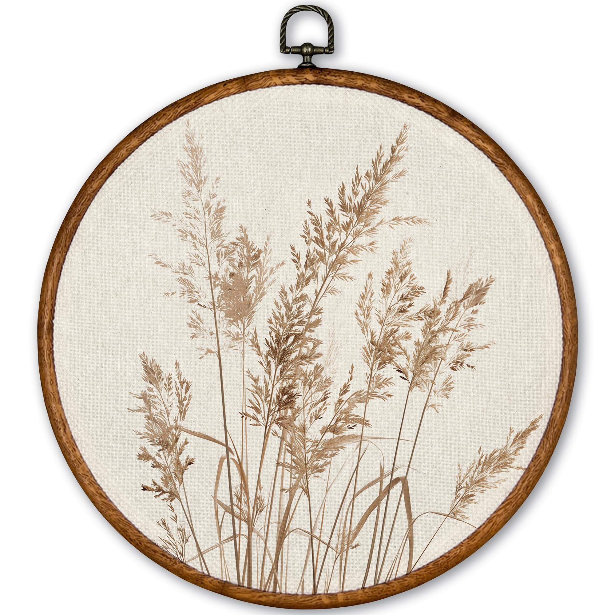 TLESKE Beige Rustic Fall Botanical Round Wall Art Decor, Boho Autumn Wildflower Floral Framed Canvas Prints Wall Art Artwork, Neutral Vintage Wall Hanging Door Decor Decorations for Farmhouse Bedroom Living Room 10x10in