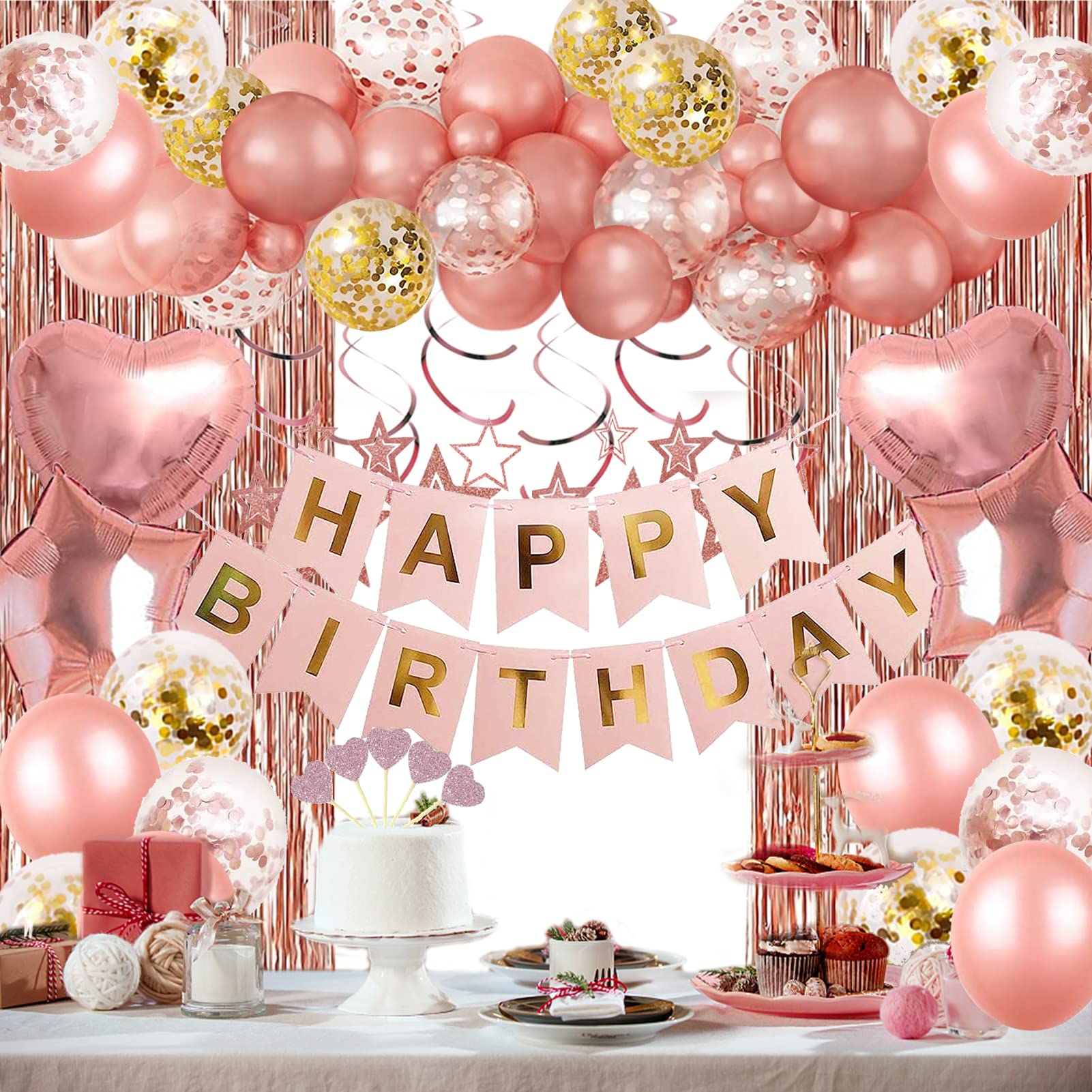 Amazon.com: Rose Gold Birthday Party Decorations, Happy Birthday ...