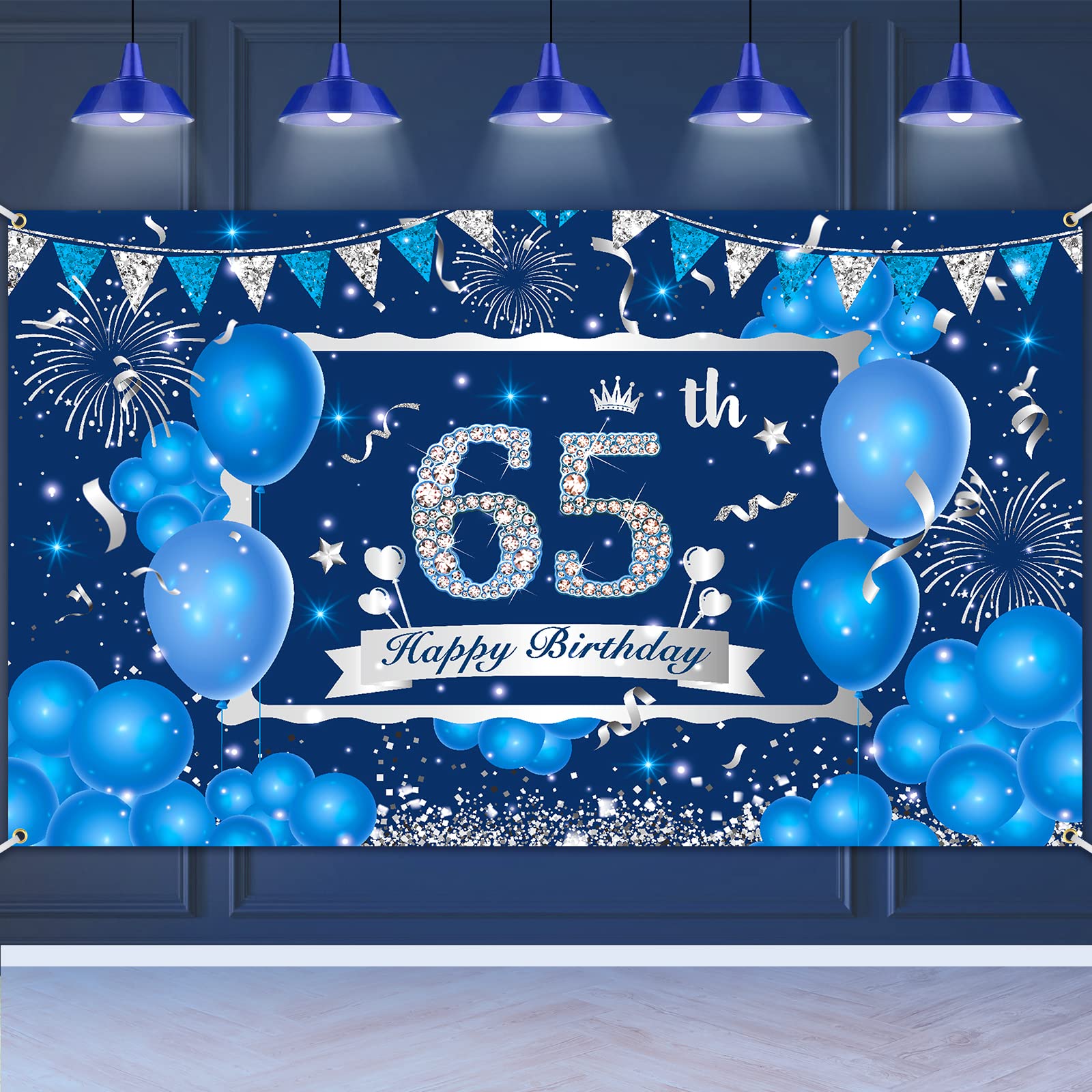 Buy Blue 65th Birthday Decorations Banner for Men Women, Navy Blue ...