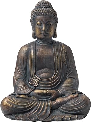 Glitzhome GH20384 22.75" Indoor Outdoor Sitting Meditating Buddha Zen Statue, 22.75 Inch Tall, Bronze