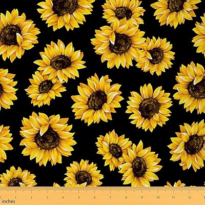 Sunflower DIY Fabric by The Yard for Kids Teens Woman Girls Craft Lovers,Warm Sunshine Theme with Bright Plants,Decorative Fabric for Upholstery and Home Accents,1 Yard,Yellow Minimalist