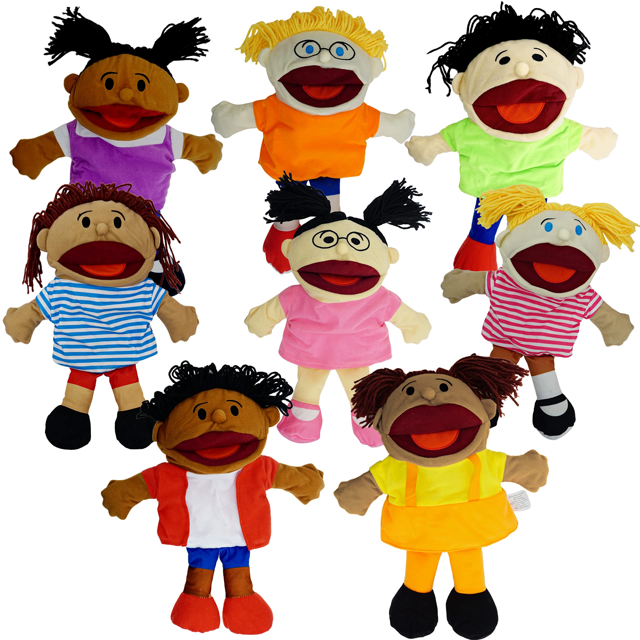 Hand Puppets for Kids, Multicultural Puppets with Movable Mouth (8 Pack ...