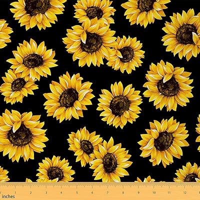 Sunflower Fabric by The Yard 3D Floral Upholstery Fabric Yellow Flowers Indoor Outdoor Fabric Botanical Floral Print Girly Romantic Decorative Fabric for Kids Girls Women DIY Sewing 1 Yard