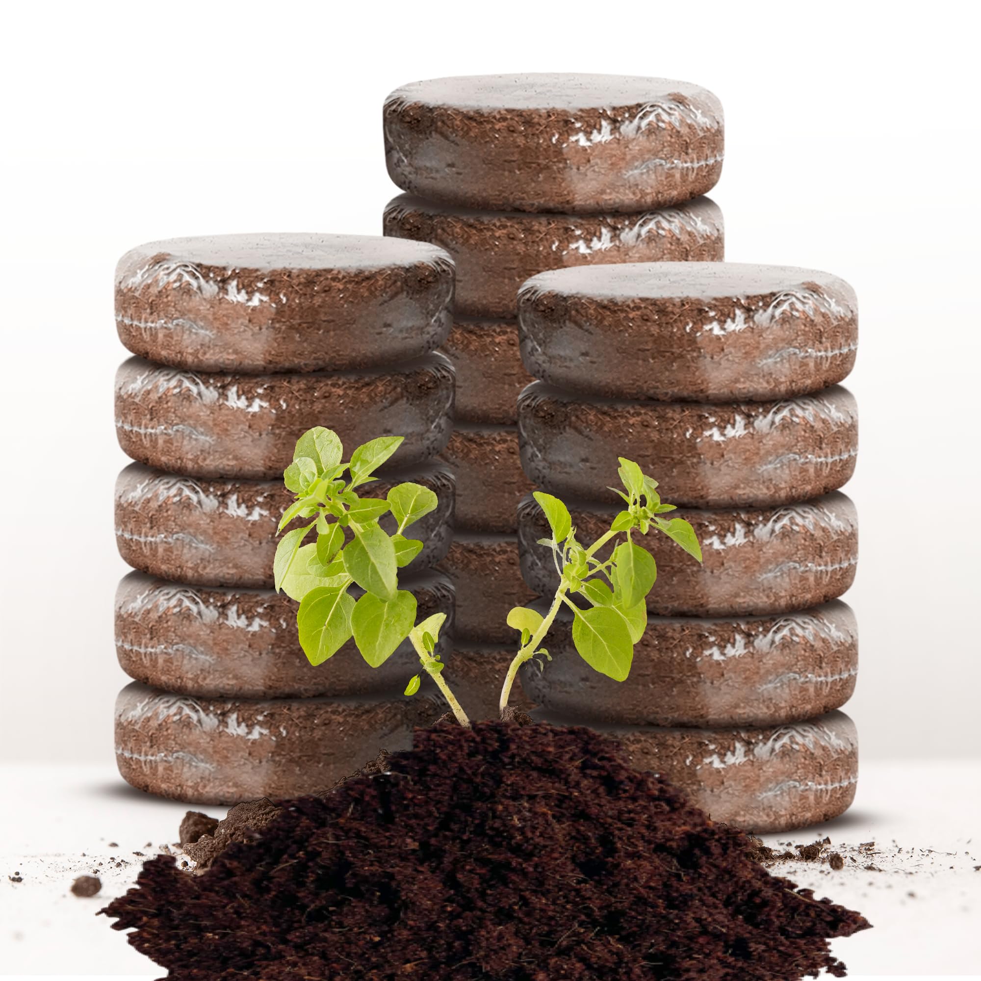 16 Pack Expanding Organic Fiber Soil, Amazing Potting Soil for Indoor Plants & Herbs. Soil Discs Made from Coco Coir. Expands to Fit 3” and 4” Pots.