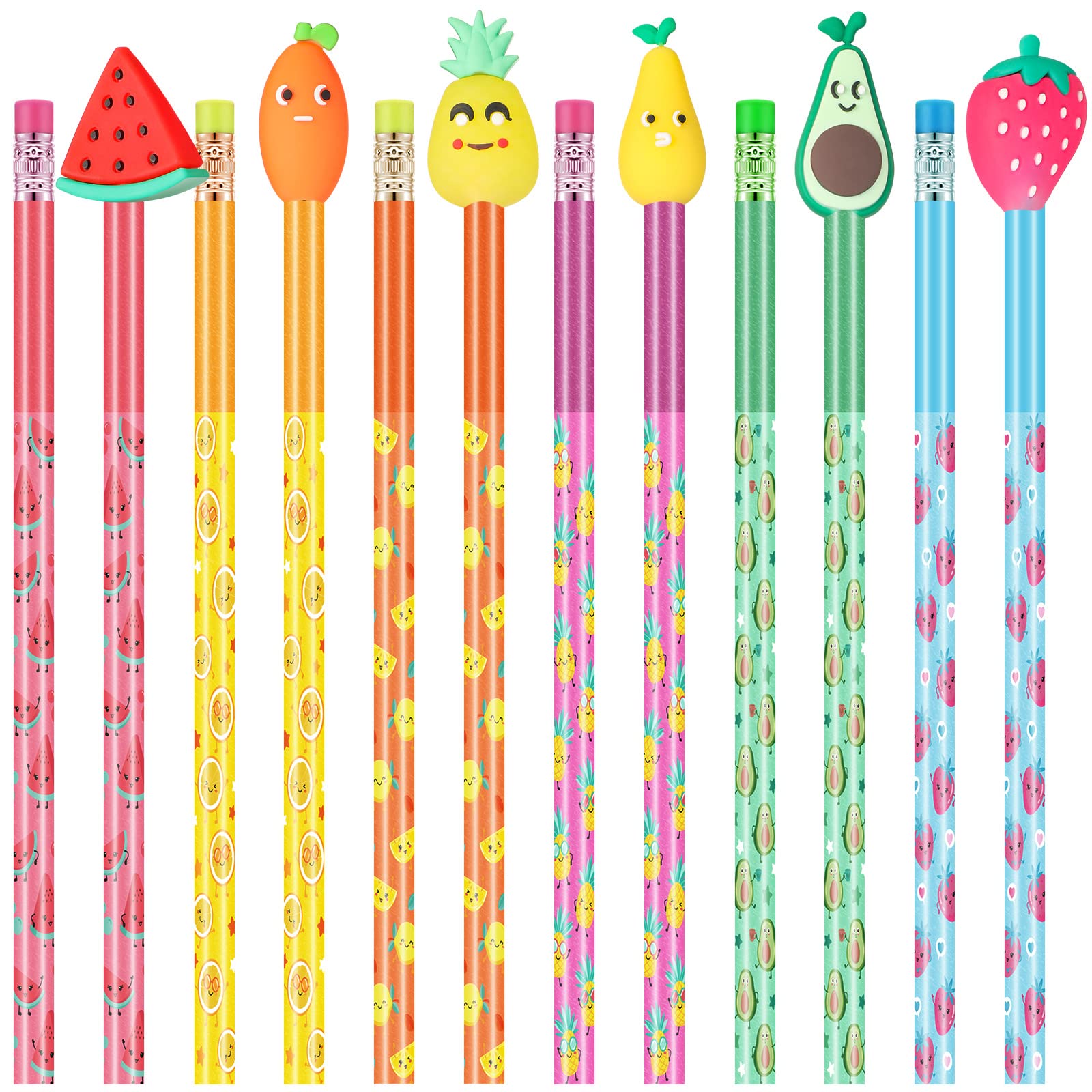 Leinuosen30 Pieces Scented Pencils Fun Pencil with 12 Eraser Cartoon Pencil Toppers Fruit Pencil Toppers with Pencil Toppers Lovely Wood Pencil with Fruit Element Graphite Pencil(Fruit)