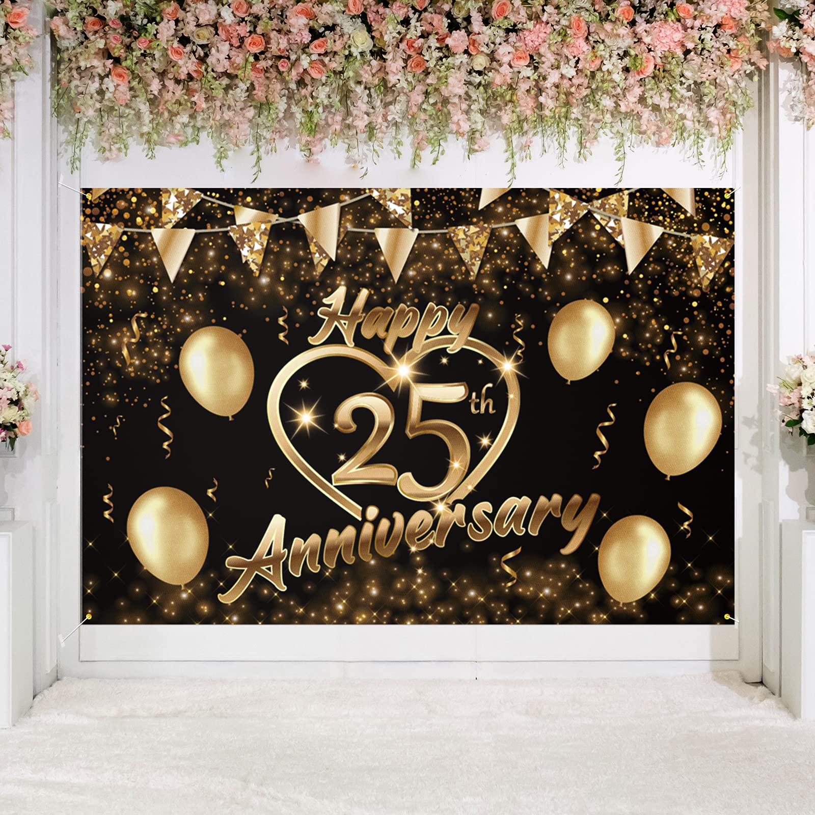 Amazon.com: Happy 25th Anniversary Backdrop Banner Decor Black ...