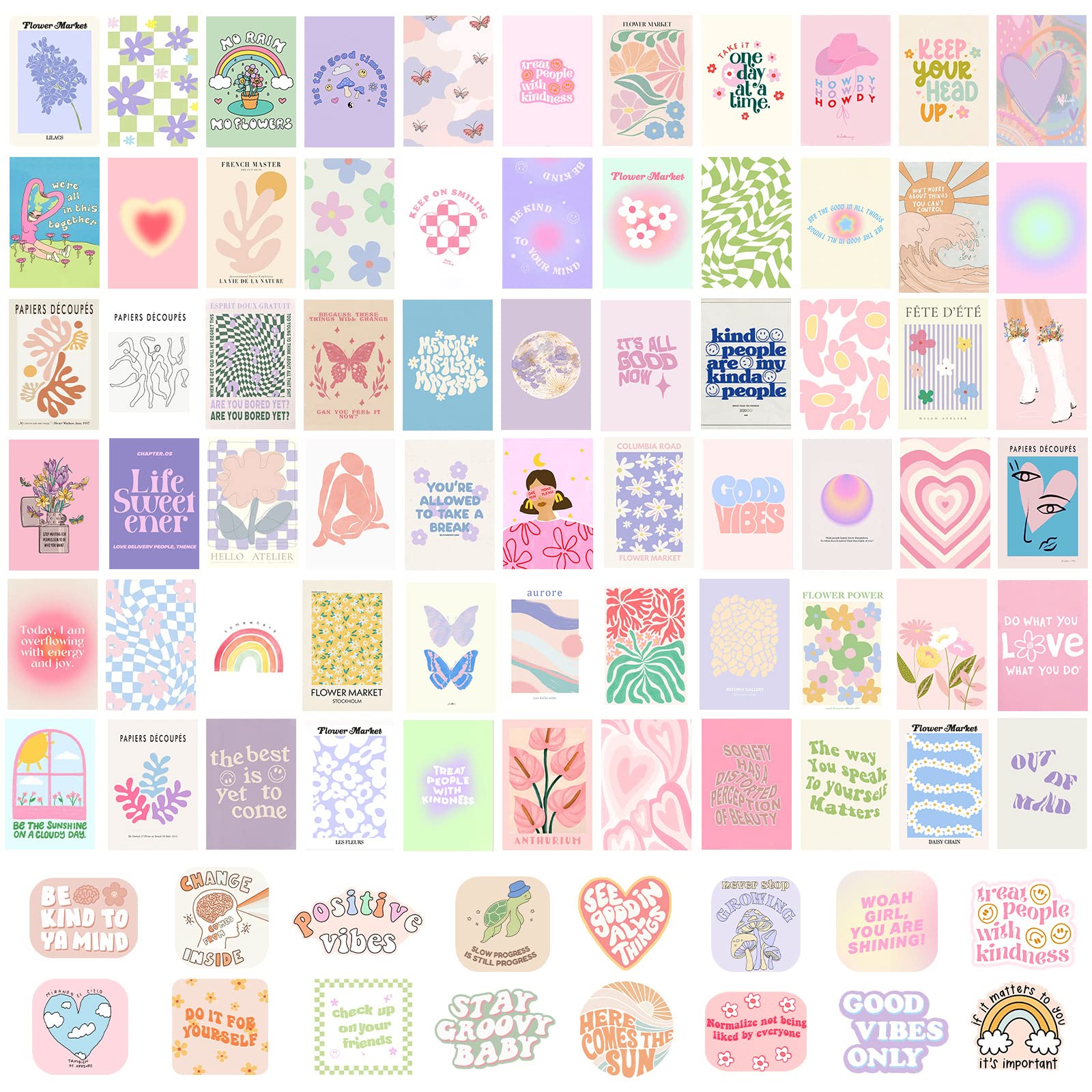 Photo 1 of GENSTEUO 70pcs Danish Pastel Wall Collage Kit Aesthetic Pictures, Danish Pastel Room Decor Aesthetic, Cute Posters for Dorm Wall Decor, Aesthetic Wall Decor for Bedroom Teen Girl, Photo Collage Kit 70 Set