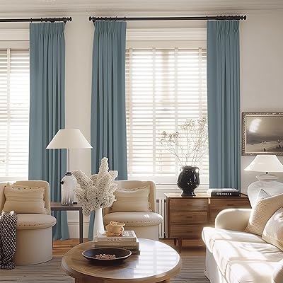 100% Blackout Shield Linen Blackout Curtains 84 Inch Length 2 Panels Set,Pinch Pleated Blackout Curtains for Bedroom/Living Room with Liner, Thermal Insulated Textured Drapes, W40xL84, Sea Green