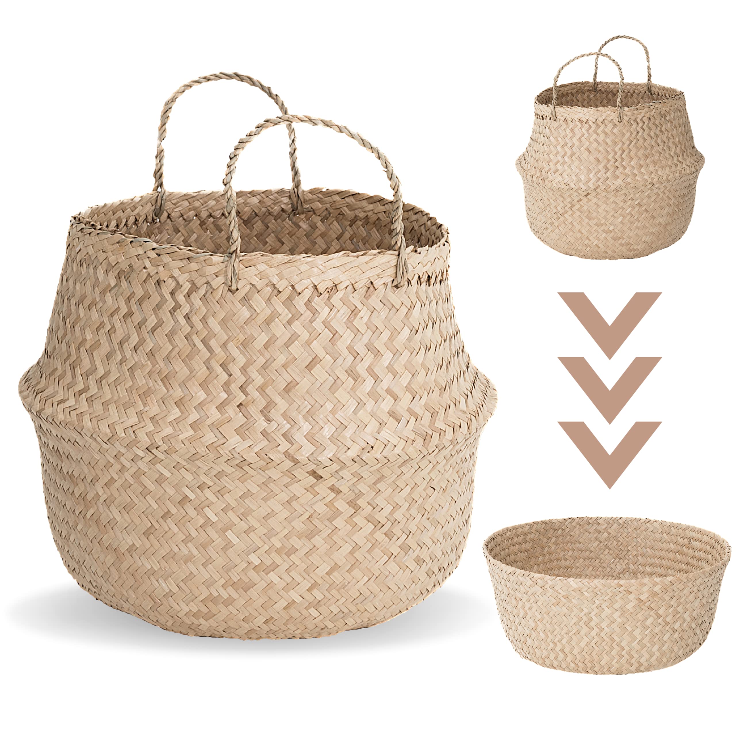 Photo 1 of Sona Home Wicker Plant Basket – Versatile Large Seagrass Basket, Belly Basket Planter, Plant Baskets Indoor, Wicker Storage Basket, Collapsible Laundry Basket, Decorative Basket (Natural) Natural Large