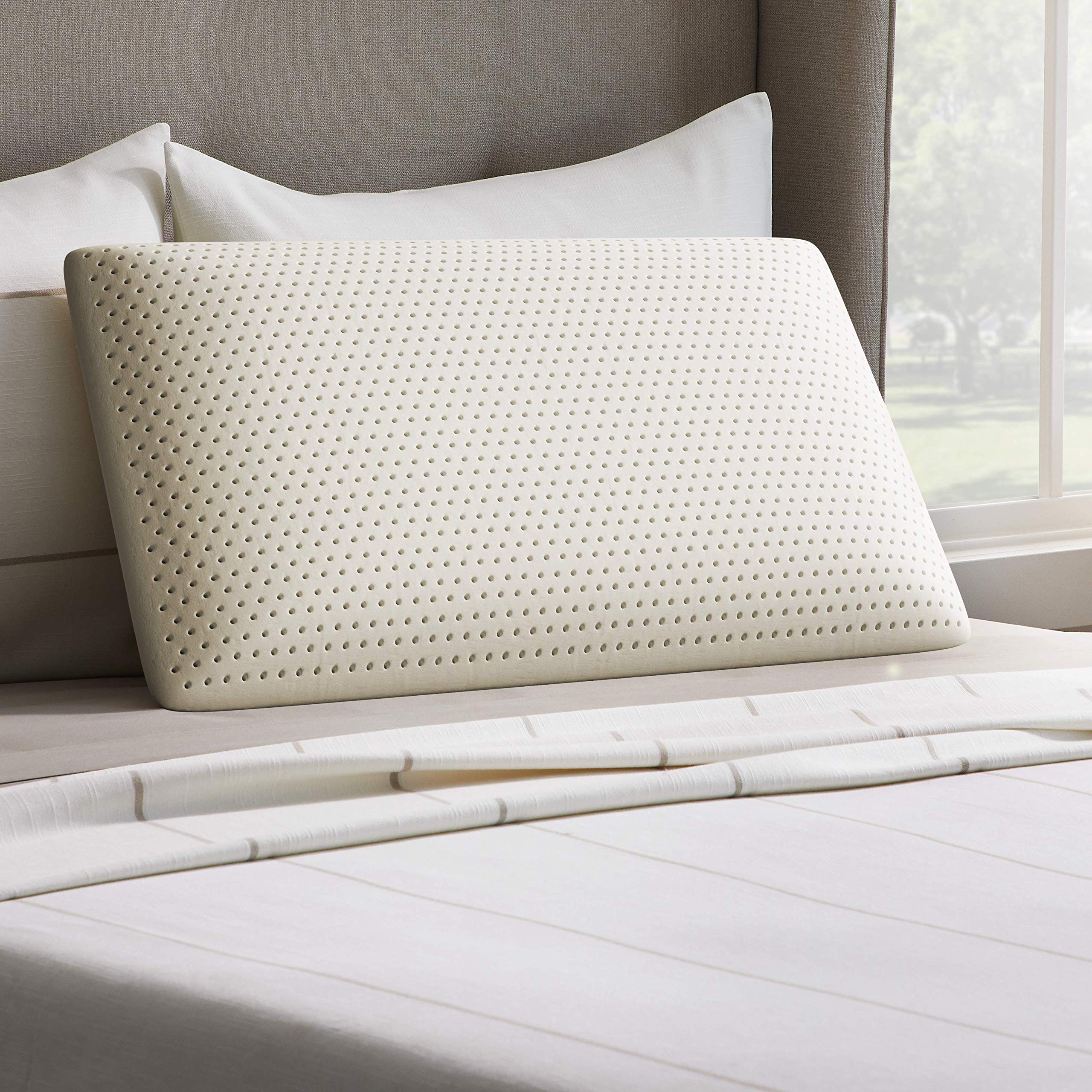 LUCID Talalay Latex Foam Mid-Loft-Removable Cotton Cover Pillow, King, White