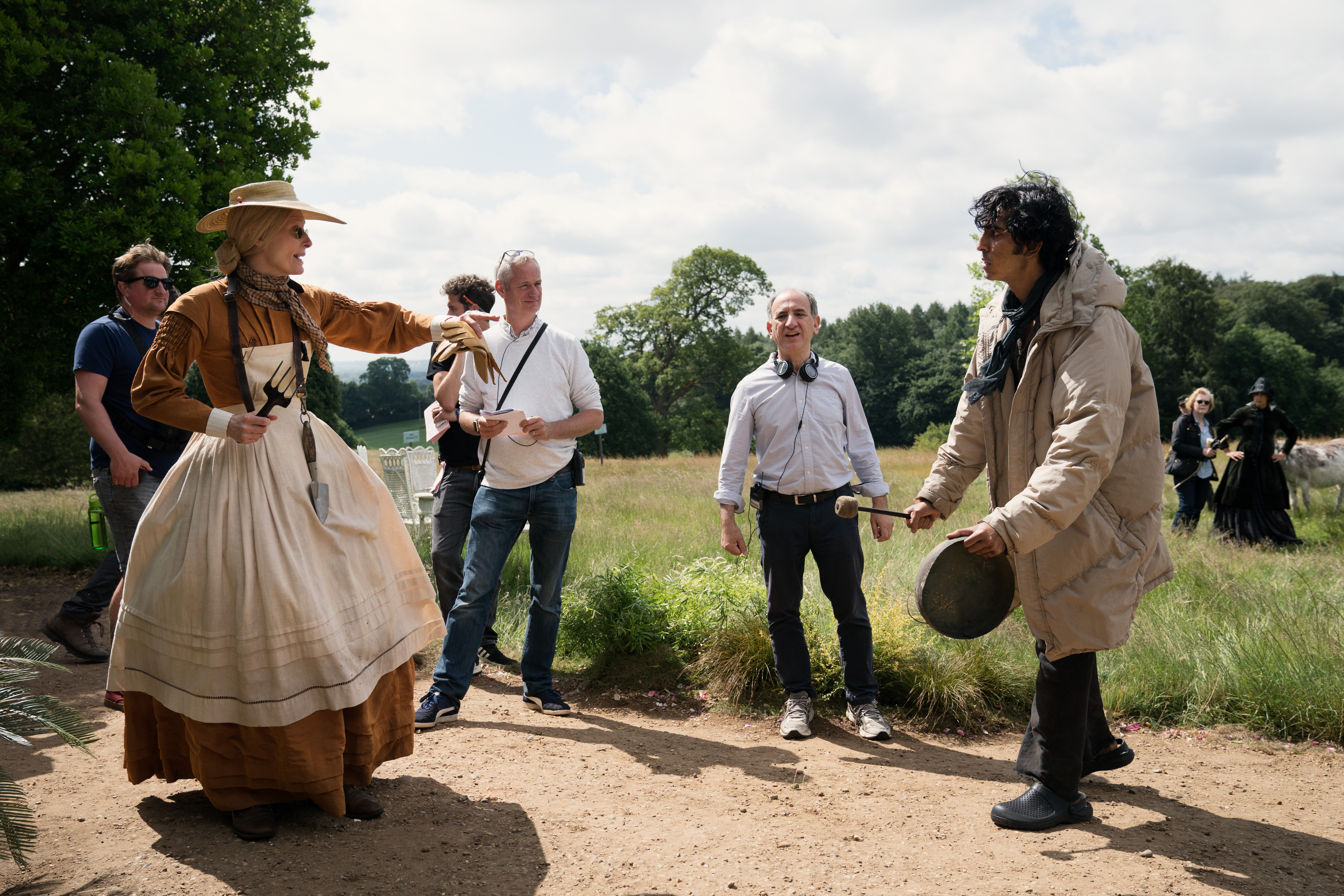 Armando Iannucci, Tilda Swinton, and Dev Patel in The Personal History of David Copperfield (2019)