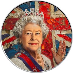 QUEEN ELIZABETH II- ELEGANCE IN ART - 1 OZ 1 DOLLAR SILVER COIN USA 2024