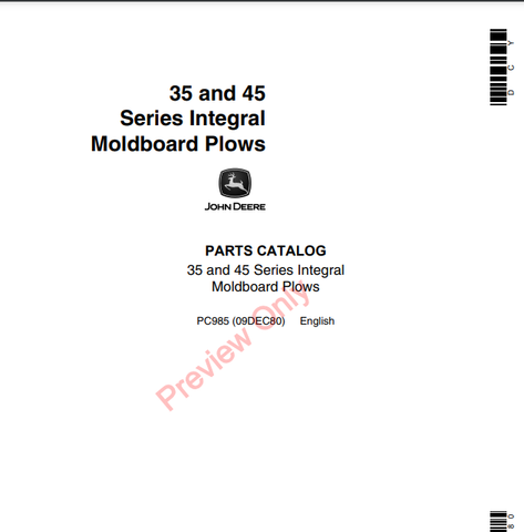 JOHN DEERE 35, 45 SERIES INTEGRAL MOLDBOARD PLOWS PC985 - PARTS CATALOG MANUAL