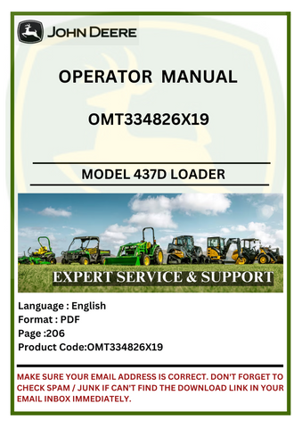  Access the John Deere 437D Forestry Loader operator manual (OMT334826X19) for essential guidelines and maintenance tips to optimize your machine's performance.