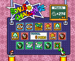 Yoshi and Baby Mario playing the Bonus Challenge Match Cards.