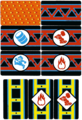 (left to right) The back side of the card, girder cards (Regular, Barrel, Jump, Hammer, and Fire), and ladder cards (Regular, Flame, and Hammer)