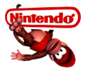 Diddy Kong holds the Nintendo logo