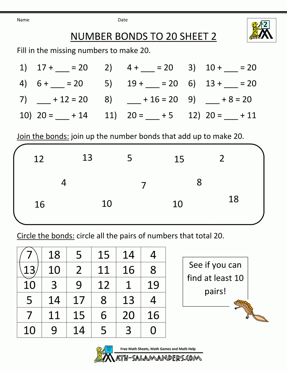 Number Bond Worksheets 1st Grade | Numbersworksheet.com 106