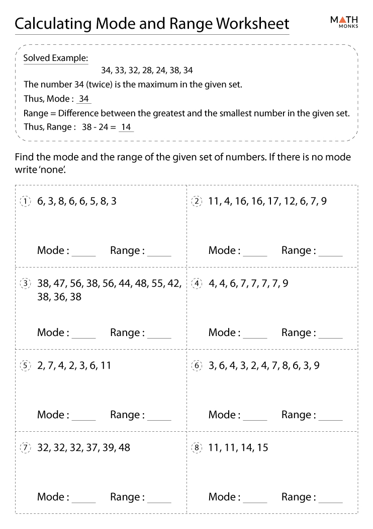 Mean Median Mode Range Worksheets - Math Monks