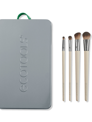 EcoTools Daily Defined Eye Makeup Brush Kit with silver metal case on white background